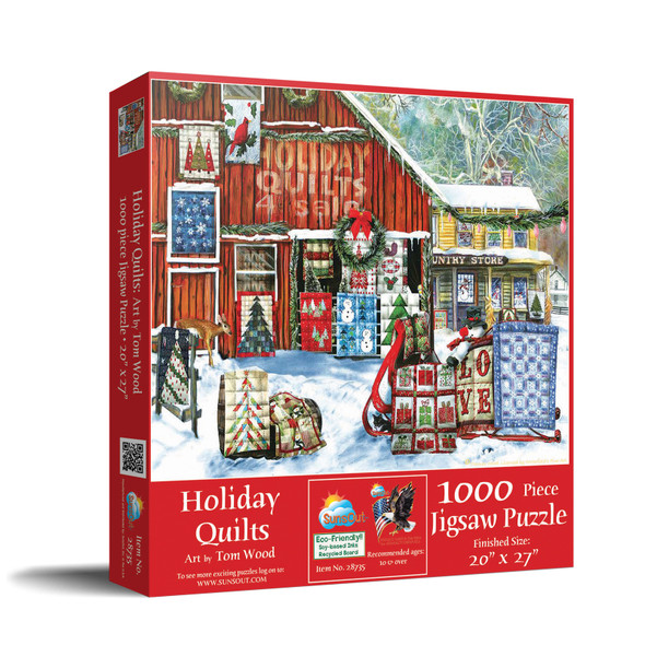 SUNSOUT INC - Holiday Quilts - 1000 pc Jigsaw Puzzle by Artist: Tom Wood - Finished Size 20" x 27" Christmas - MPN# 28735