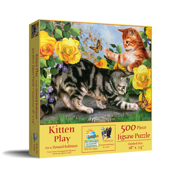 SUNSOUT INC - Kitten Play - 500 pc Jigsaw Puzzle by Artist: Howard Robinson - Finished Size 18" x 24" - MPN# 54933