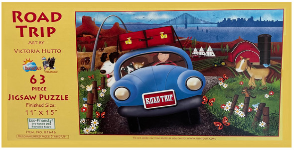 SUNSOUT INC - Road Trip - 63 pc Jigsaw Puzzle by Artist: Victoria Hutto - Finished Size 11" x 15" - MPN# 81646