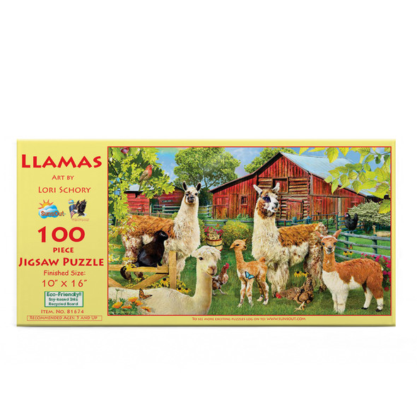 SUNSOUT INC - Llamas - 100 pc Jigsaw Puzzle by Artist: Lori Schory - Finished Size 10" x 16" - MPN# 81674