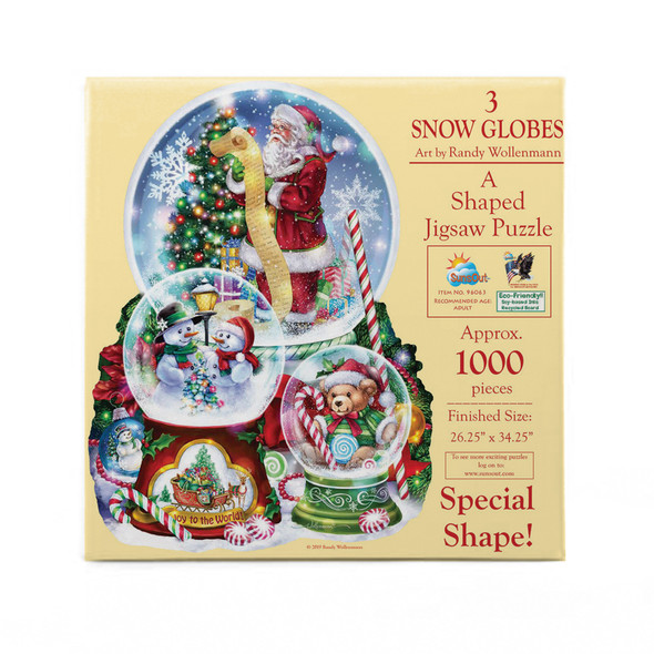 SUNSOUT INC - 3 Snow Globes - 1000 pc Special Shape Jigsaw Puzzle by Artist: Randy Wollenmann - Finished Size 26.25" x 34.25" Christmas - MPN# 96063