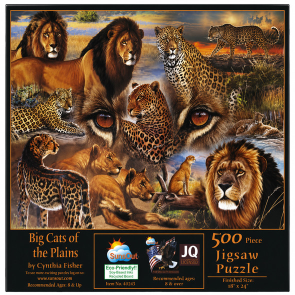 SunsOut Big Cats of the Plains 500 piece Jigsaw Puzzle for Adults by Artist: Cynthie Fisher - Finished Size 18" x 24" - MPN# 70934