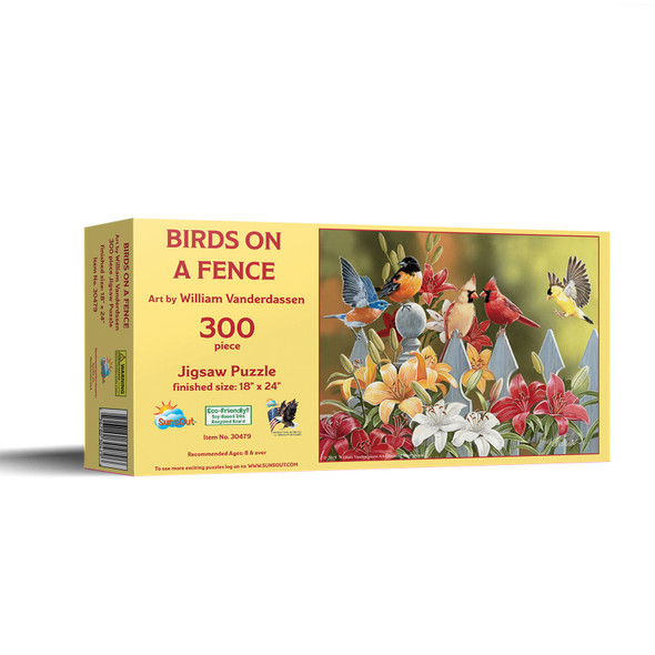 SUNSOUT INC - Birds on a Fence - 300 pc Jigsaw Puzzle by Artist: William Vanderdassen - Finished Size 18" x 24" - MPN# 30479