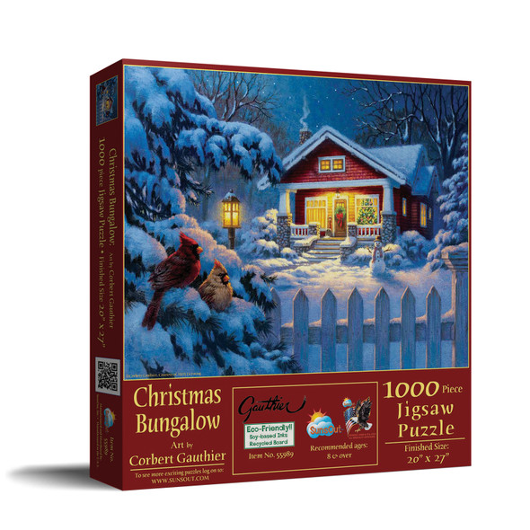 SUNSOUT INC - Christmas Bungalow - 1000 pc Jigsaw Puzzle by Artist: Corbert Gauthier - Finished Size 20" x 27" Christmas - MPN# 55989