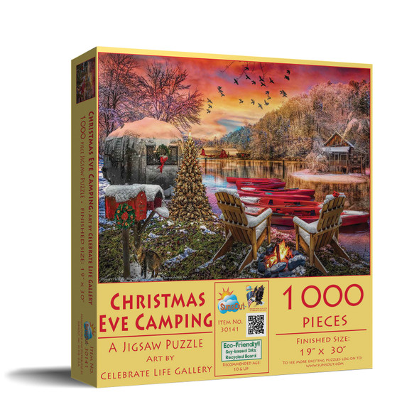 SUNSOUT INC - Christmas Eve Camping - 1000 pc Jigsaw Puzzle by Artist: Celebrate Life Gallery - Finished Size 19" x 30" Christmas - MPN# 30141
