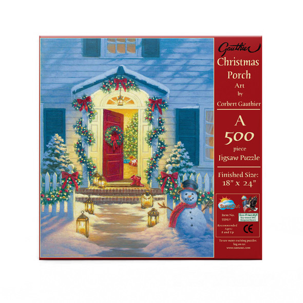 SUNSOUT INC - Christmas Porch - 500 pc Jigsaw Puzzle by Artist: Corbert Gauthier - Finished Size 18" x 24" Christmas - MPN# 55942