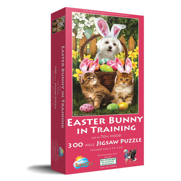 SUNSOUT INC - Easter Bunny in Training - 300 pc Jigsaw Puzzle by Artist: Tom Wood - Finished Size 16" x 26" Easter - MPN# 28849