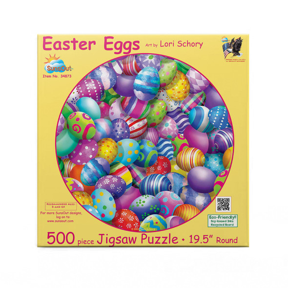 SUNSOUT INC - Easter Eggs - 500 pc Round Jigsaw Puzzle by Artist: Lori Schory - Finished Size 19.5" rd Easter - MPN# 34873