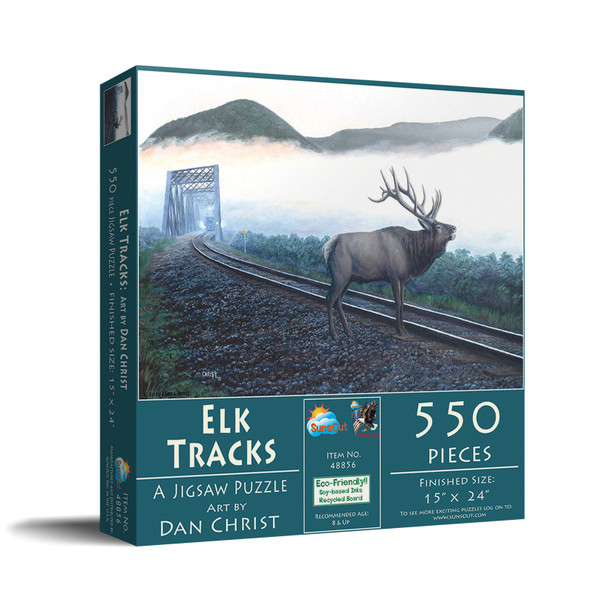 SUNSOUT INC - Elk Tracks - 550 pc Jigsaw Puzzle by Artist: Dan Christ - Finished Size 15" x 24" - MPN# 48856