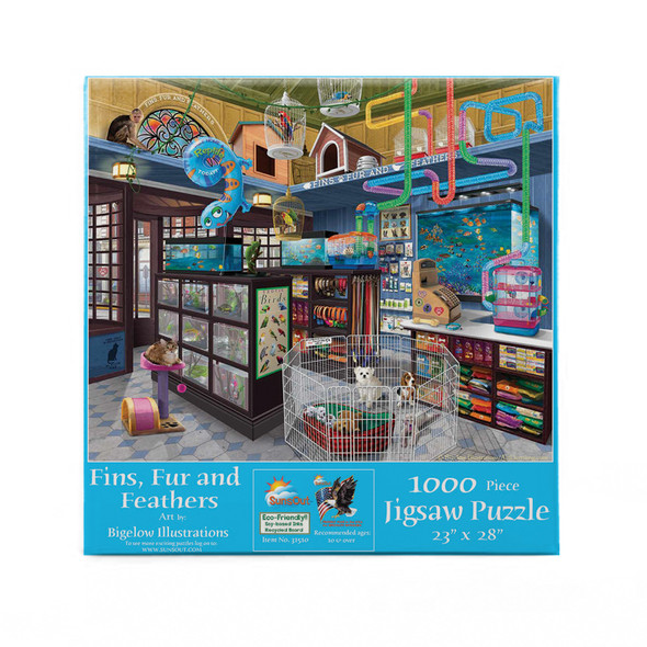 SUNSOUT INC - Fins, Fur and Feathers - 1000 pc Jigsaw Puzzle by Artist: Bigelow Illustrations - Finished Size 23" x 28" - MPN# 31510