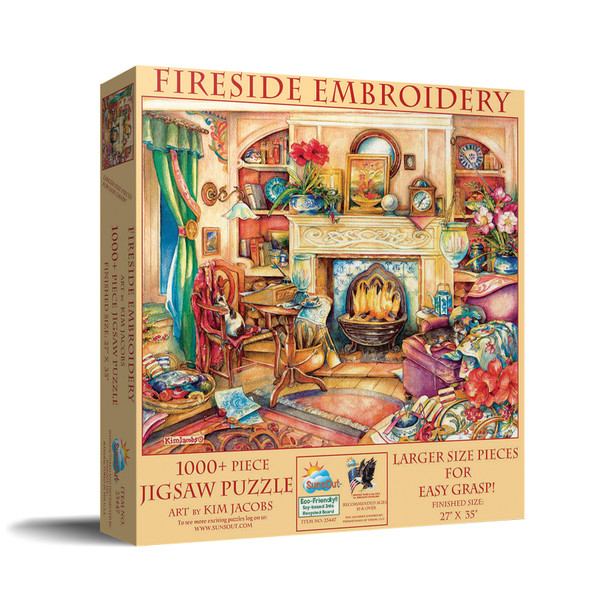 SUNSOUT INC - Fireside Embroidery - 1000 pc Large Pieces Jigsaw Puzzle by Artist: Kim Jacobs - Finished Size 27" x 35" - MPN# 23447