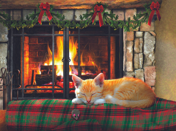 SUNSOUT INC - Fireside Snooze - 500 pc Jigsaw Puzzle by Artist: Giordano Studios - Finished Size 18" x 24" Christmas - MPN# 37138
