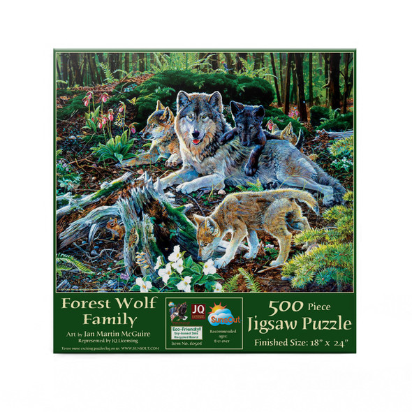 SUNSOUT INC - Forest Wolf Family - 500 pc Jigsaw Puzzle by Artist: Jan Martin McGuire - Finished Size 18" x 24" - MPN# 60506