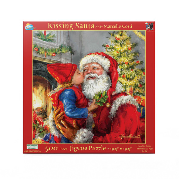 SUNSOUT INC - Kissing Santa - 500 pc Jigsaw Puzzle by Artist: Marcello Corti - Finished Size 19" x 19" Christmas - MPN# 60662
