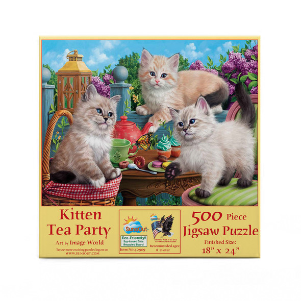 SUNSOUT INC - Kitten Tea Party - 500 pc Jigsaw Puzzle by Artist: Image World - Finished Size 18" x 24" - MPN# 42909