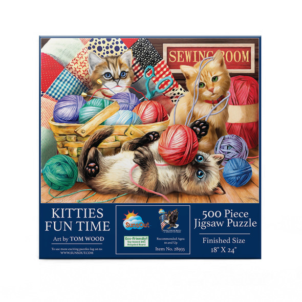SUNSOUT INC - Kitties Fun Time - 500 pc Jigsaw Puzzle by Artist: Tom Wood - Finished Size 18" x 24" - MPN# 28935