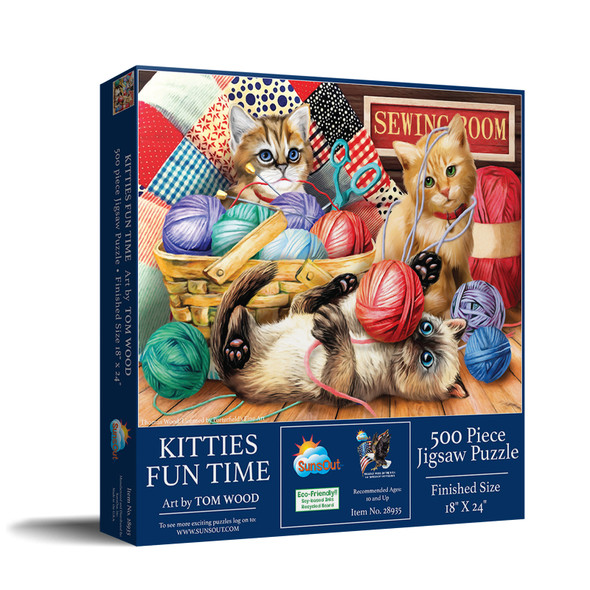 SUNSOUT INC - Kitties Fun Time - 500 pc Jigsaw Puzzle by Artist: Tom Wood - Finished Size 18" x 24" - MPN# 28935