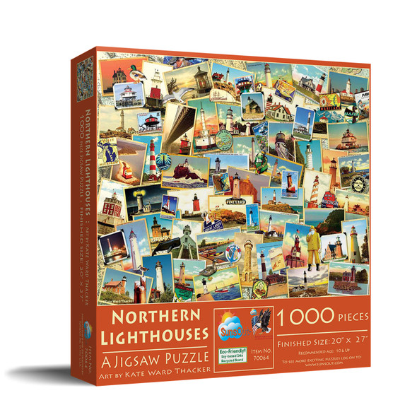 SUNSOUT INC - Northern Lighthouses - 1000 pc Jigsaw Puzzle by Artist: Kate Ward Thacker - Finished Size 20" x 27" - MPN# 70064