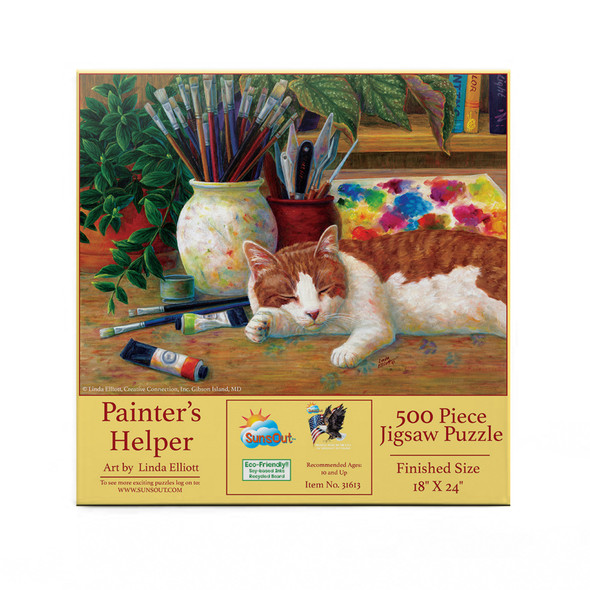 SUNSOUT INC - Painter's Helper - 500 pc Jigsaw Puzzle by Artist: Linda Elliott - Finished Size 18" x 24" - MPN# 31613