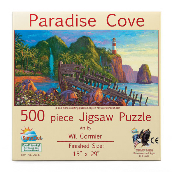 SUNSOUT INC - Paradise Cove - 500 pc Jigsaw Puzzle by Artist: Wil Cormier - Finished Size 15" x 29" - MPN# 20131