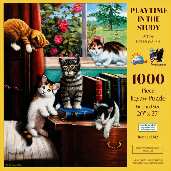 SUNSOUT INC - Playtime in the Study - 1000 pc Jigsaw Puzzle by Artist: Kevin Walsh - Finished Size 20" x 27" - MPN# 13342