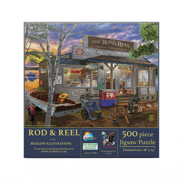 SUNSOUT INC - Rod and Reel - 500 pc Jigsaw Puzzle by Artist: Bigelow Illustrations - Finished Size 18" x 24" - MPN# 31489