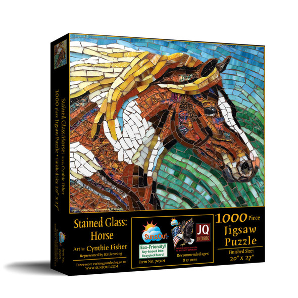 SUNSOUT INC - Stained Glass Horse - 1000 pc Jigsaw Puzzle by Artist: Cynthie Fisher - Finished Size 20" x 27" - MPN# 70701