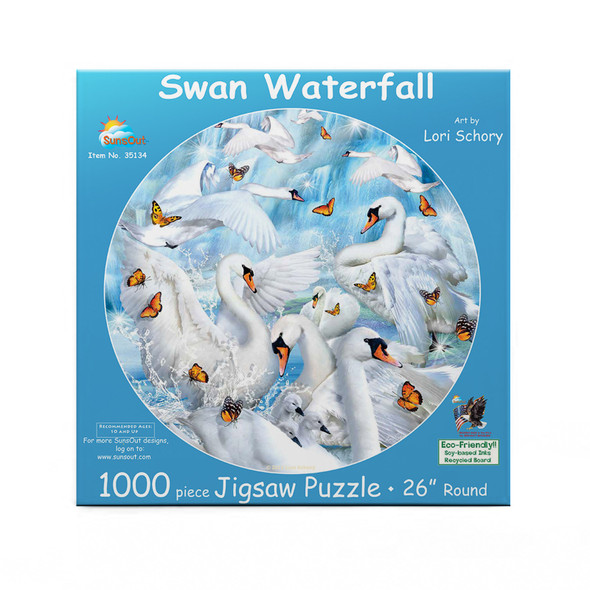 SUNSOUT INC - Swan Waterfall - 1000 pc Round Jigsaw Puzzle by Artist: Lori Schory - Finished Size 26" rd - MPN# 35134