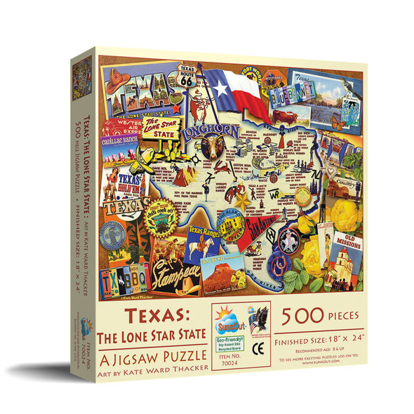 SUNSOUT INC - Texas: The Lone Star State - 500 pc Jigsaw Puzzle by Artist: Kate Ward Thacker - Finished Size 18" x 24" - MPN# 70024