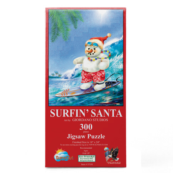 SUNSOUT INC - Surfin' Santa - 300 pc Jigsaw Puzzle by Artist: Giordano Studios - Finished Size 18" x 24" Christmas - MPN# 37191