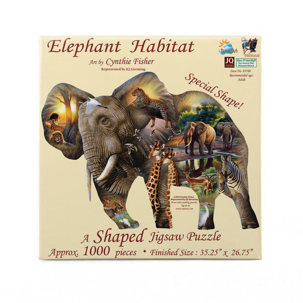 SUNSOUT INC Elephant Habitat Shaped 1000 pc Jigsaw Puzzle
