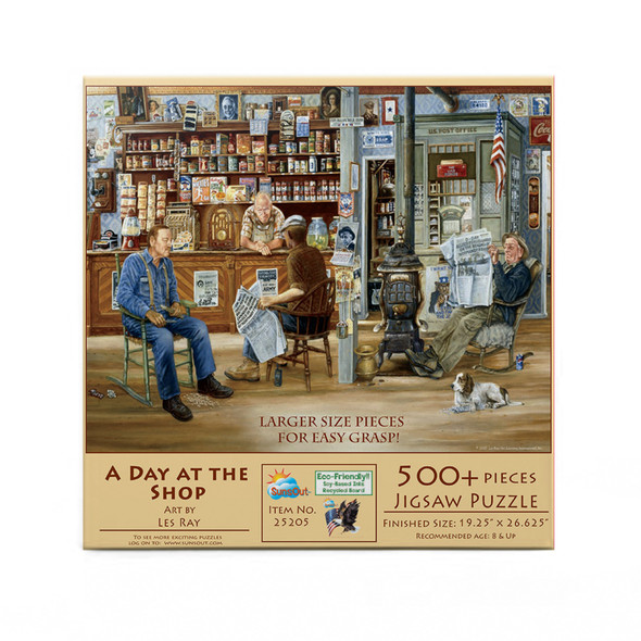 SUNSOUT INC - A Day at the Shop - 500 pc Large Pieces Jigsaw Puzzle by Artist: Les Ray - Finished Size 19.25" x 26.625" - MPN# 25205