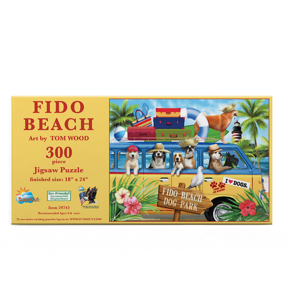 SUNSOUT INC - Fido Beach - 300 pc Jigsaw Puzzle by Artist: Tom Wood - Finished Size 18" x 24" - MPN# 29743