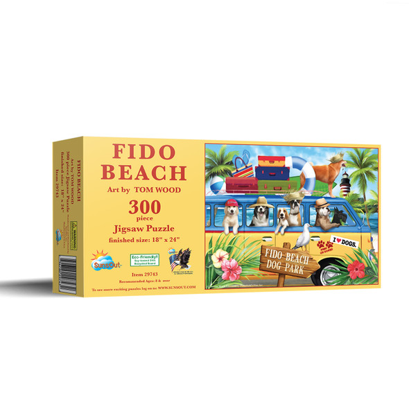 SUNSOUT INC - Fido Beach - 300 pc Jigsaw Puzzle by Artist: Tom Wood - Finished Size 18" x 24" - MPN# 29743
