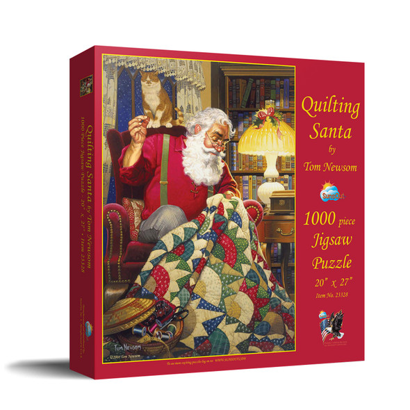 SUNSOUT INC - Quilting Santa - 1000 pc Jigsaw Puzzle by Artist: Tom Newsom - Finished Size 20" x 27" Christmas - MPN# 23328