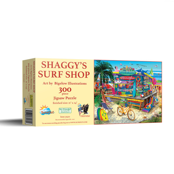 SUNSOUT INC - Shaggy's Surf Shop - 300 pc Jigsaw Puzzle by Artist: Bigelow Illustrations - Finished Size 21" x 24" - MPN# 31570