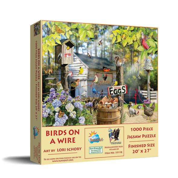 SUNSOUT INC - Birds on a Wire - 1000 pc Jigsaw Puzzle by Artist: Lori Schory - Finished Size 20" x 27" - MPN# 35118
