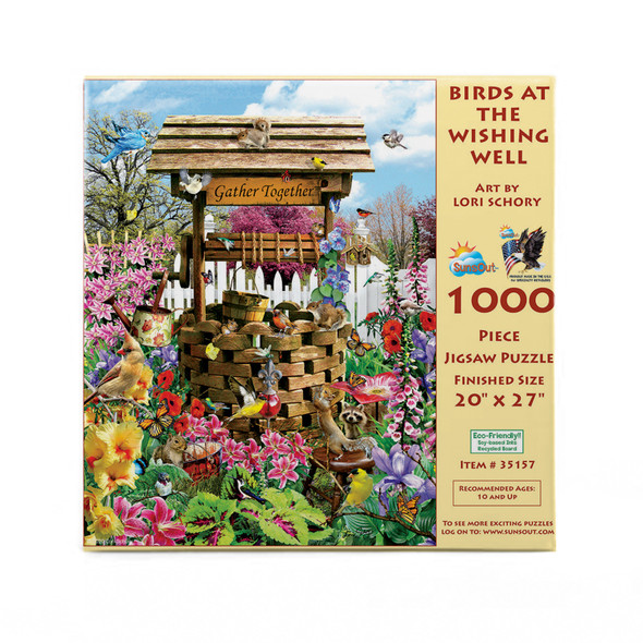 SUNSOUT INC - Birds at the Wishing Well - 1000 pc Jigsaw Puzzle by Artist: Lori Schory - Finished Size 20" x 27" - MPN# 35157