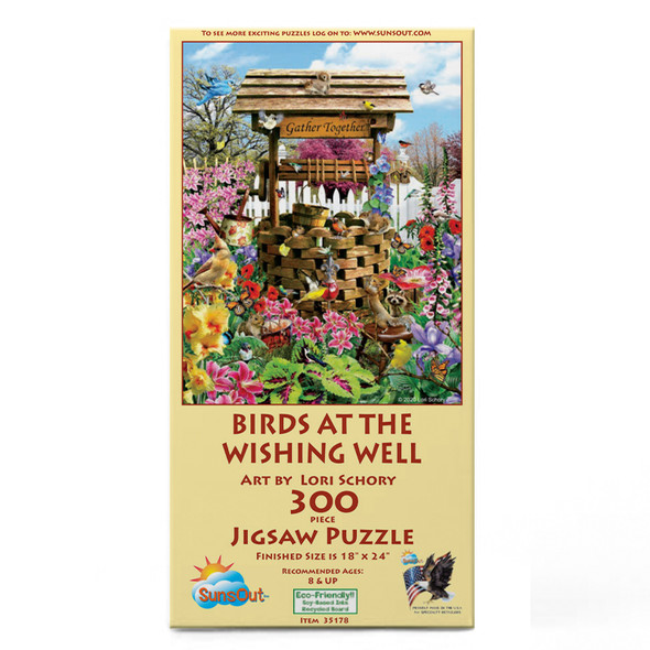 SUNSOUT INC - Birds at the Wishing Well - 300 pc Jigsaw Puzzle by Artist: Lori Schory - Finished Size 18" x 24" - MPN# 35178