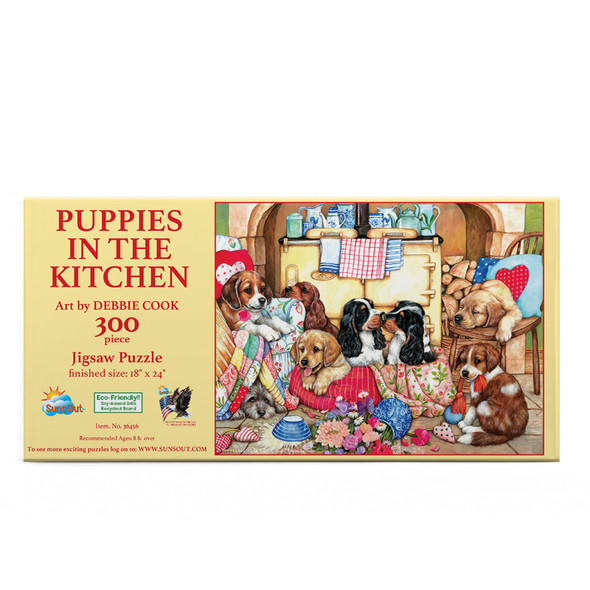 SUNSOUT INC - Puppies in the Kitchen - 300 pc Jigsaw Puzzle by Artist: Debbie Cook - Finished Size 18" x 24" - MPN# 36456