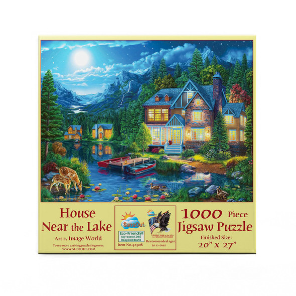 SUNSOUT INC - House Near the Lake - 1000 pc Jigsaw Puzzle by Artist: Image World - Finished Size 20" x 27" - MPN# 42908