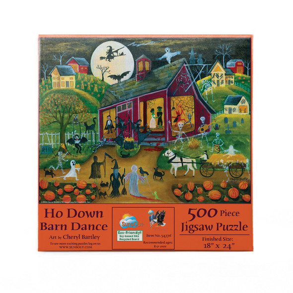 SUNSOUT INC - Ho Down Barn Dance - 500 pc Jigsaw Puzzle by Artist: Cheryl Bartley - Finished Size 18" x 24" Halloween - MPN# 54776