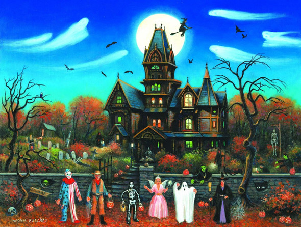 SUNSOUT INC - Trick or Treaters Beware - 300 pc Jigsaw Puzzle by Artist: John Zaccheo - Finished Size 18" x 24" Halloween - MPN# 62171