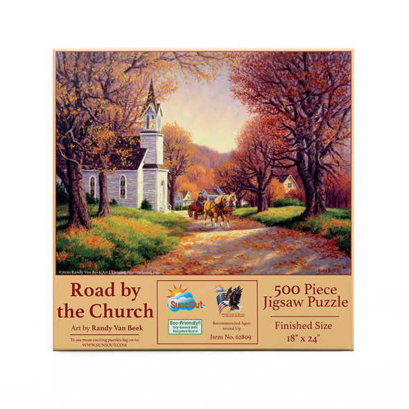 SUNSOUT INC - Road by the Church - 500 pc Jigsaw Puzzle by Artist: Randy Van Beek - Finished Size 18" x 24" - MPN# 62809