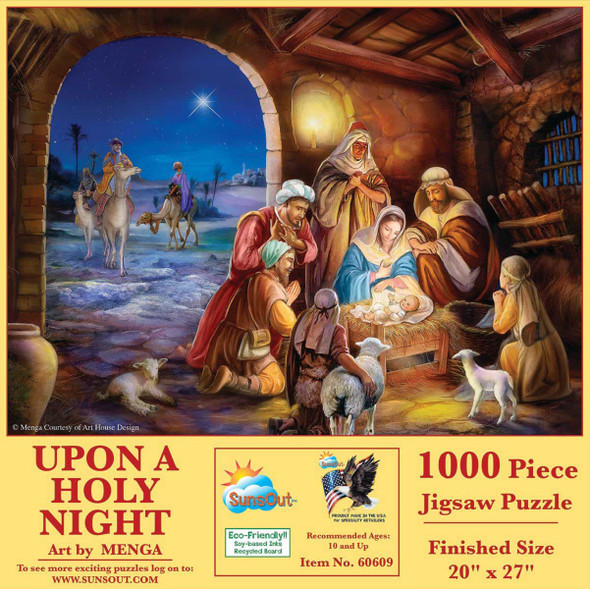 SUNSOUT INC - Upon A Holy Night - 1000 pc Jigsaw Puzzle by Artist: Menga - Finished Size 20" x 27" Christmas - MPN# 60609