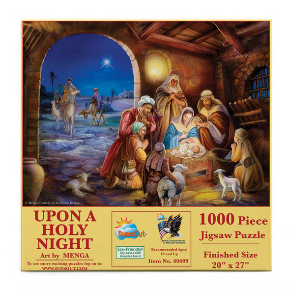 SUNSOUT INC - Upon A Holy Night - 1000 pc Jigsaw Puzzle by Artist: Menga - Finished Size 20" x 27" Christmas - MPN# 60609