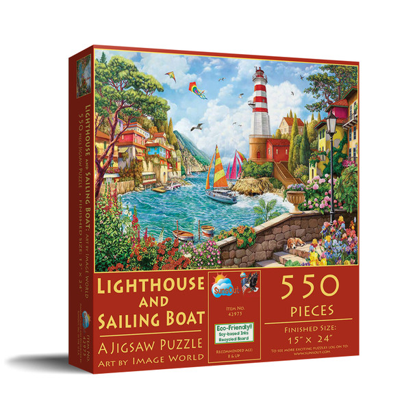 Lighthouse and Sailing Boat 550 pc Jigsaw Puzzle