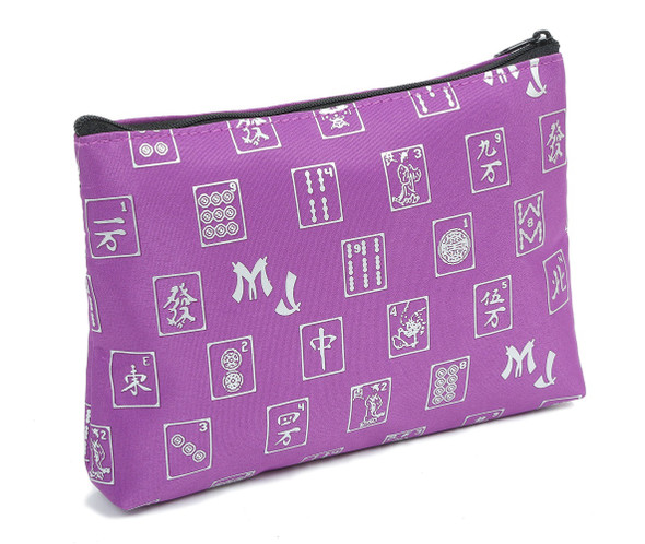Mah Jongg Direct Purple and Silver Pattern 3-Zipper Purse, holds 2023 card, easy to clean, designer style