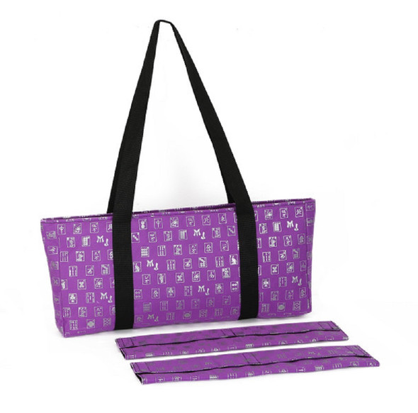 Mah Jongg Full Set Purple & Silver MJ Designer Logo Soft Case with 166 White Tiles and Four Color Pusher Racks
