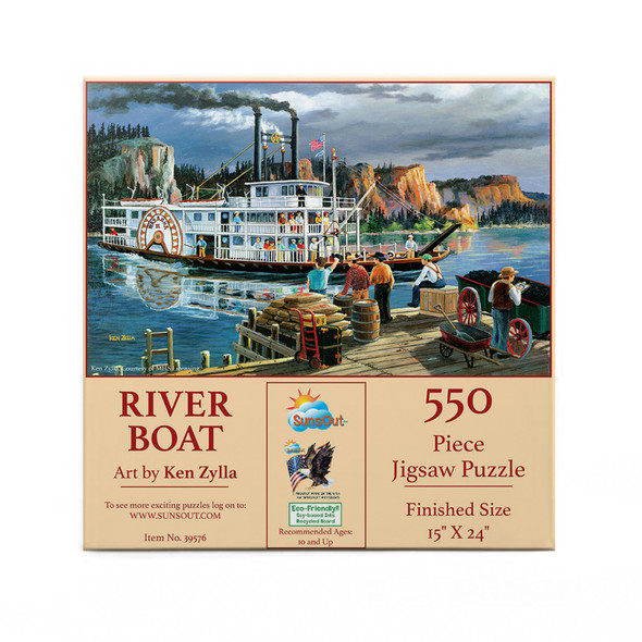 SUNSOUT INC - Riverboat - 550 pc Jigsaw Puzzle by Artist: Ken Zylla - Finished Size 15" x 24" - MPN# 39576